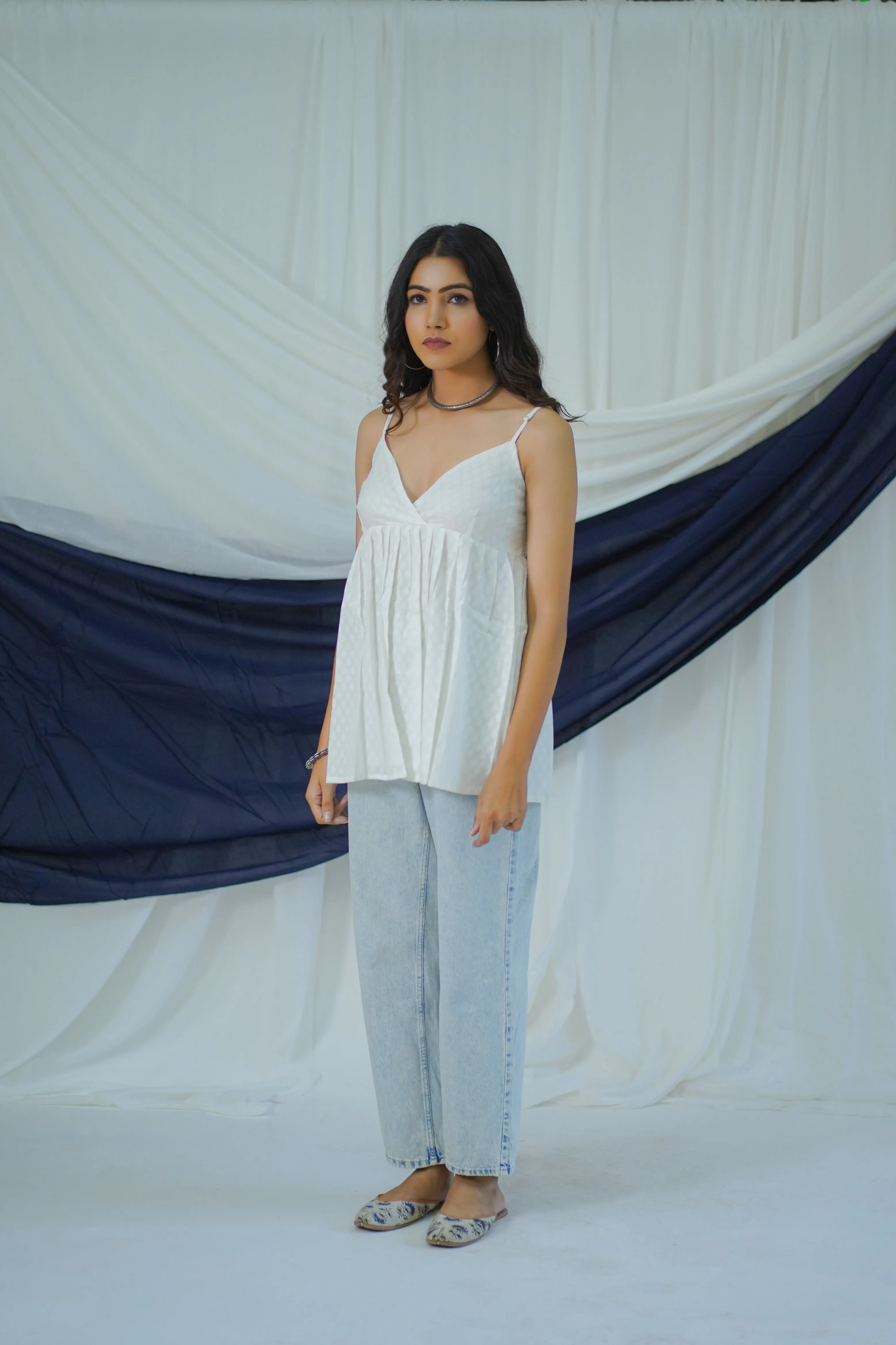 White Cotton Striped Top