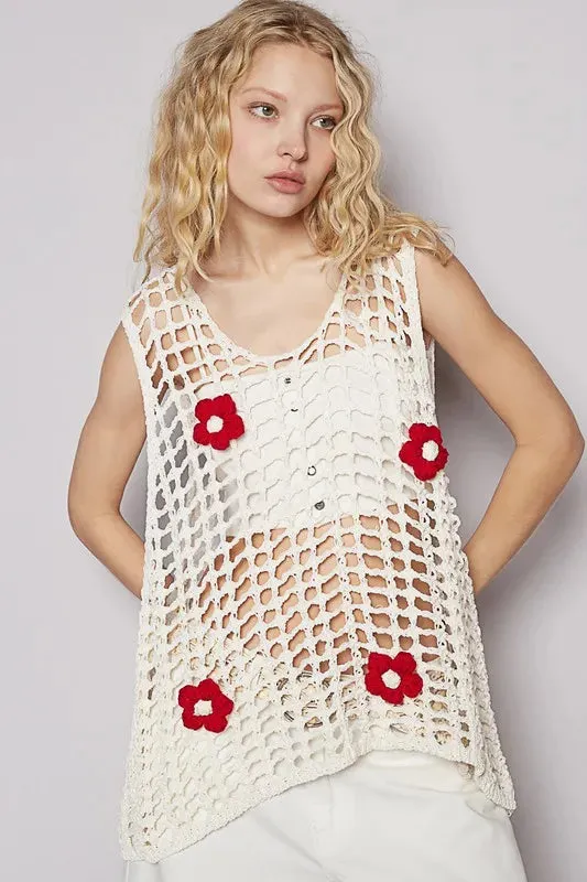 White Flower Crochet Knit Cover Up