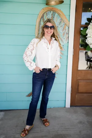 White Lace Trimmed Blouse