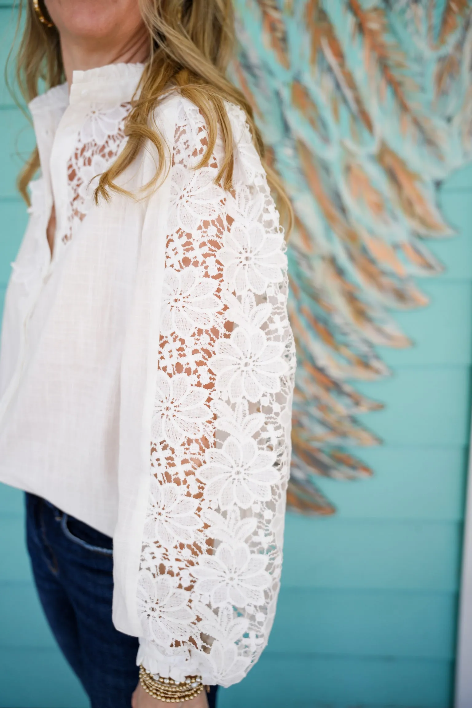 White Lace Trimmed Blouse