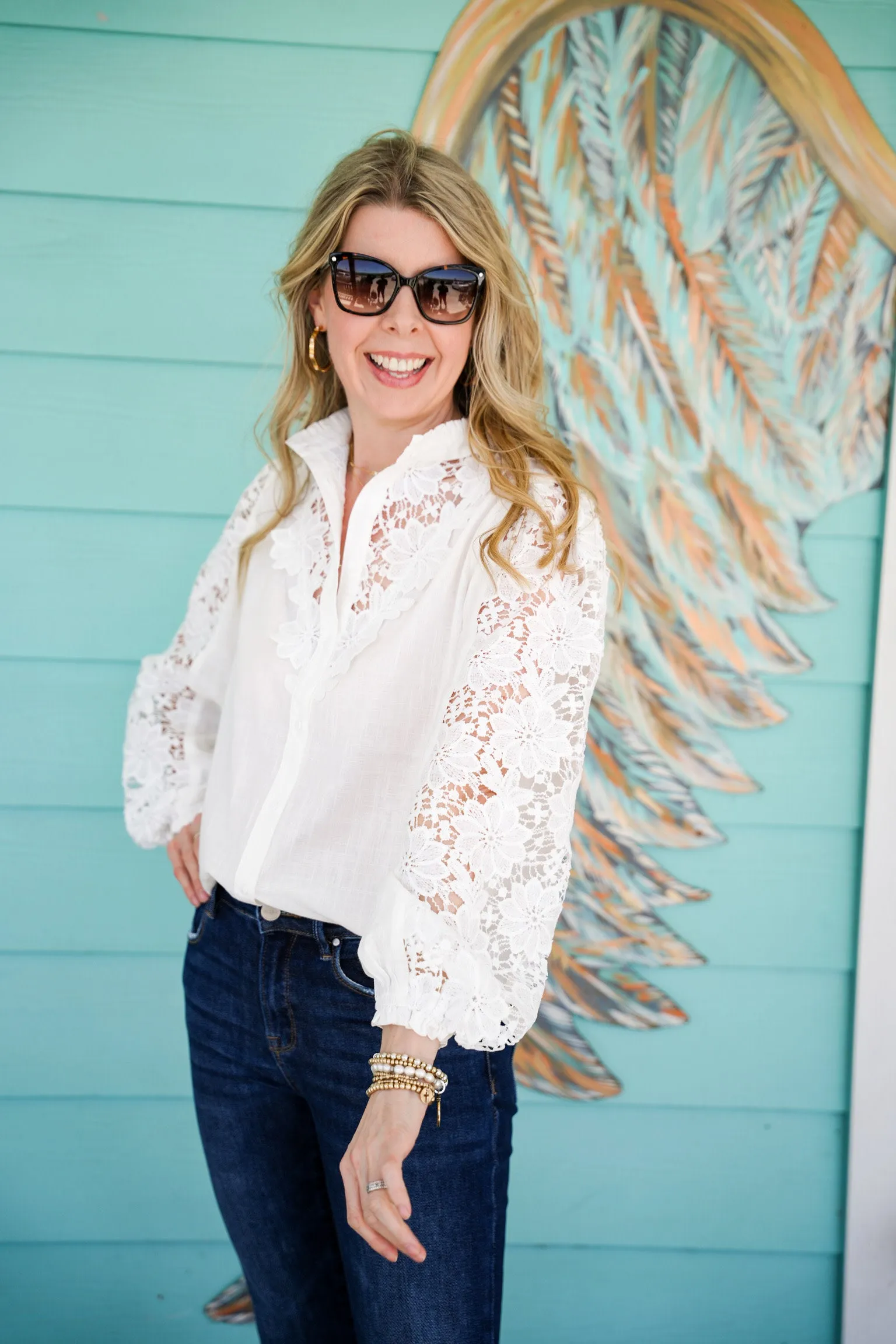 White Lace Trimmed Blouse