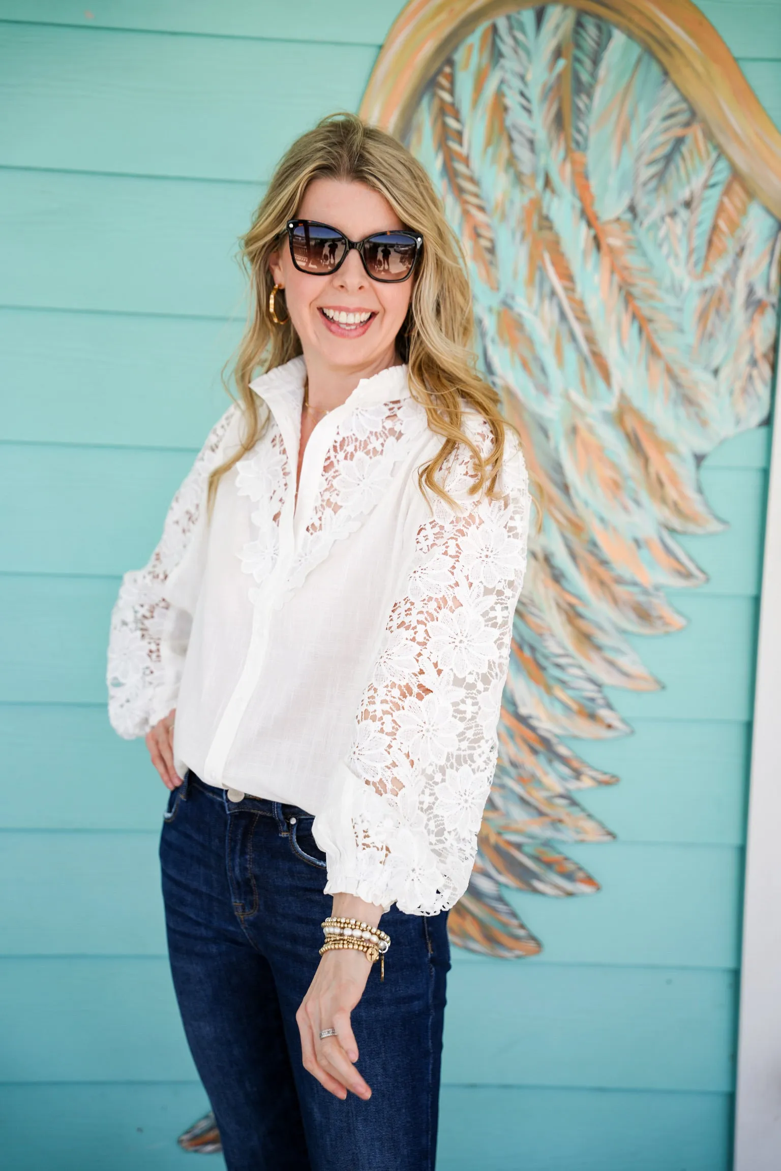 White Lace Trimmed Blouse