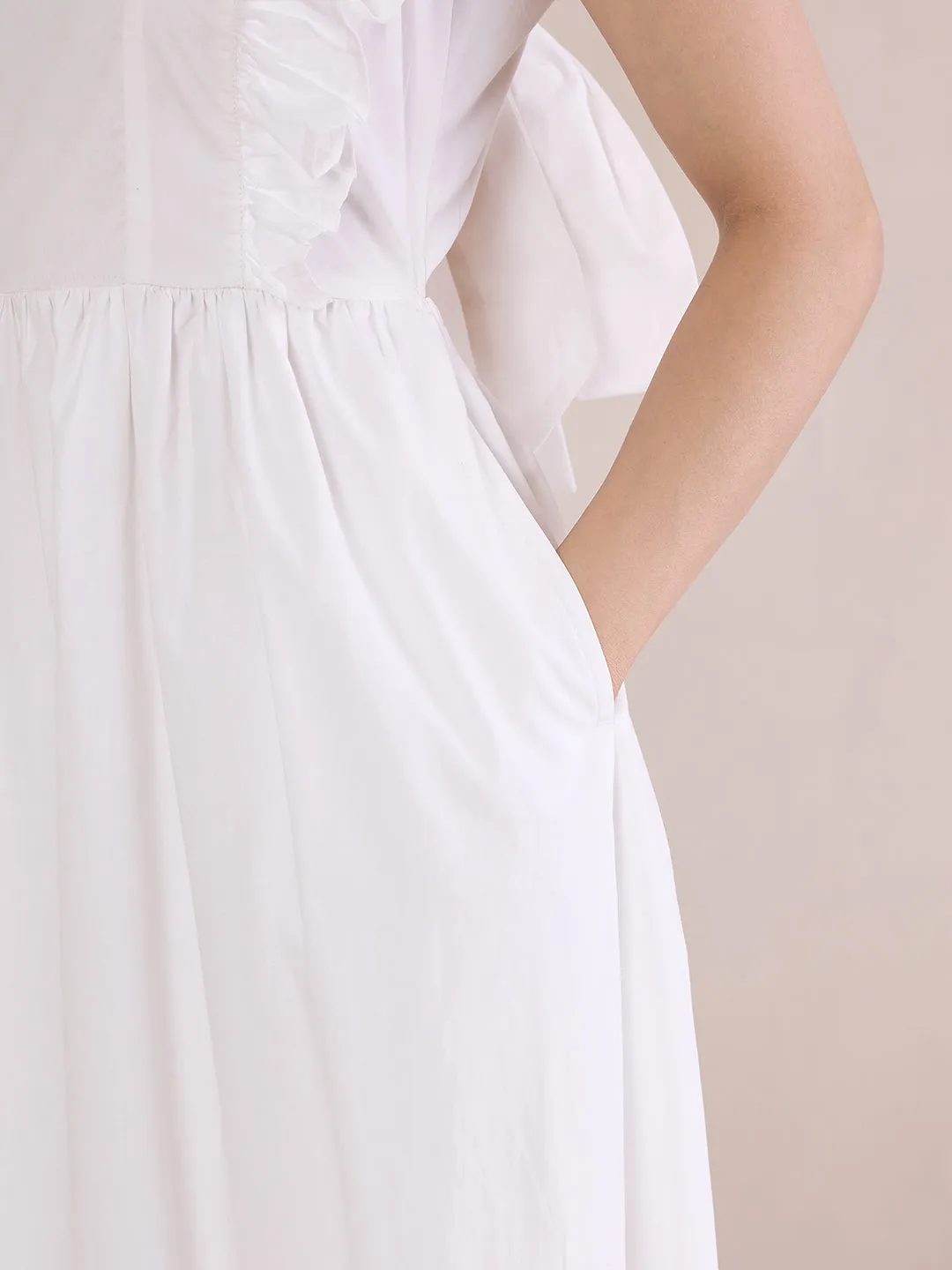 White Poplin Back Tie-Up Maxi Dress
