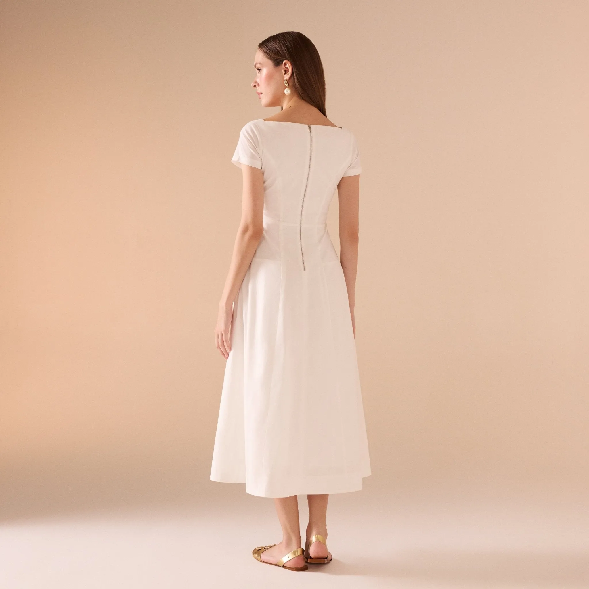 White Square Neck Poplin Midi Dress