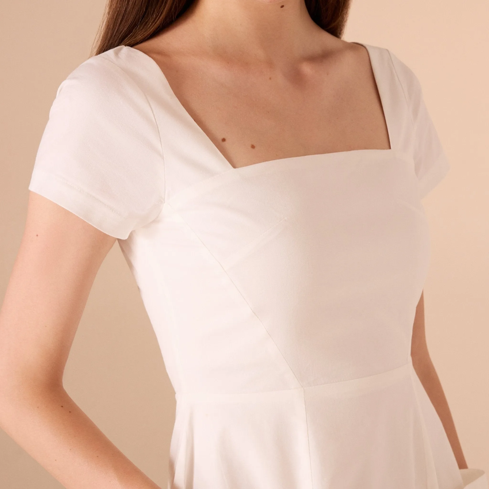 White Square Neck Poplin Midi Dress
