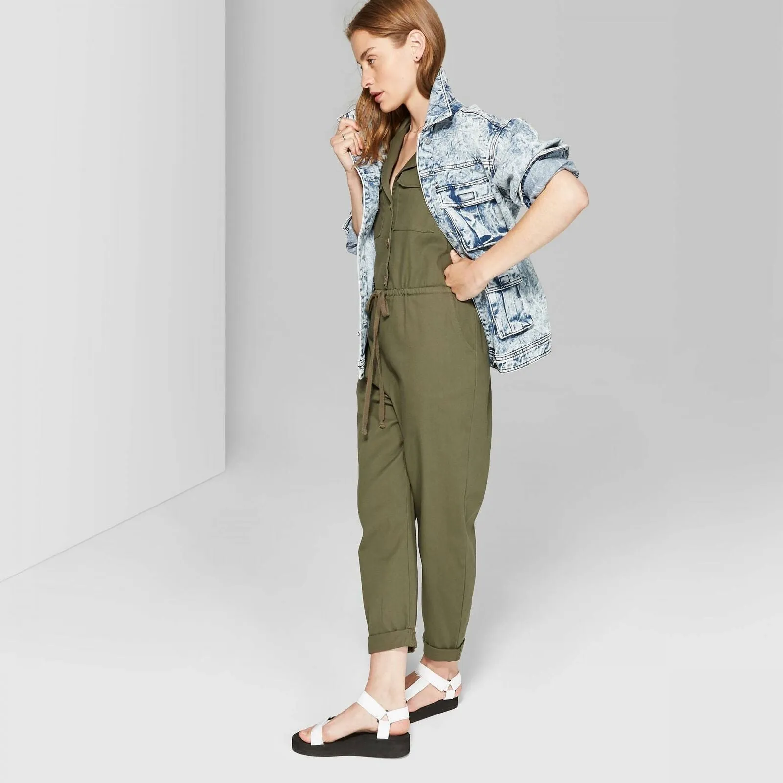 Wild Fable Women's Sleeveless Collared Button Front Utility Jumpsuit