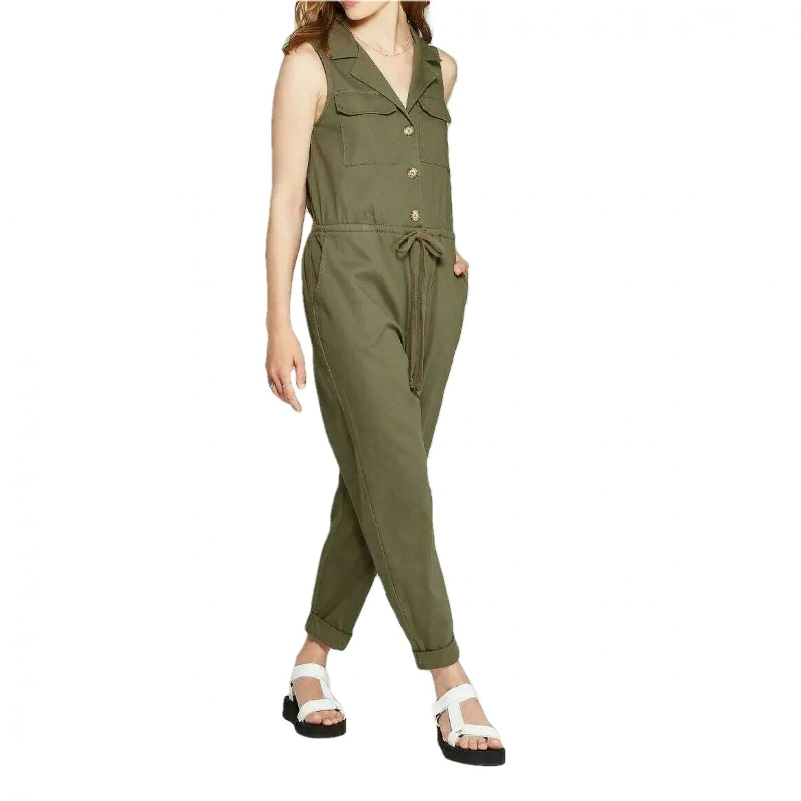 Wild Fable Women's Sleeveless Collared Button Front Utility Jumpsuit