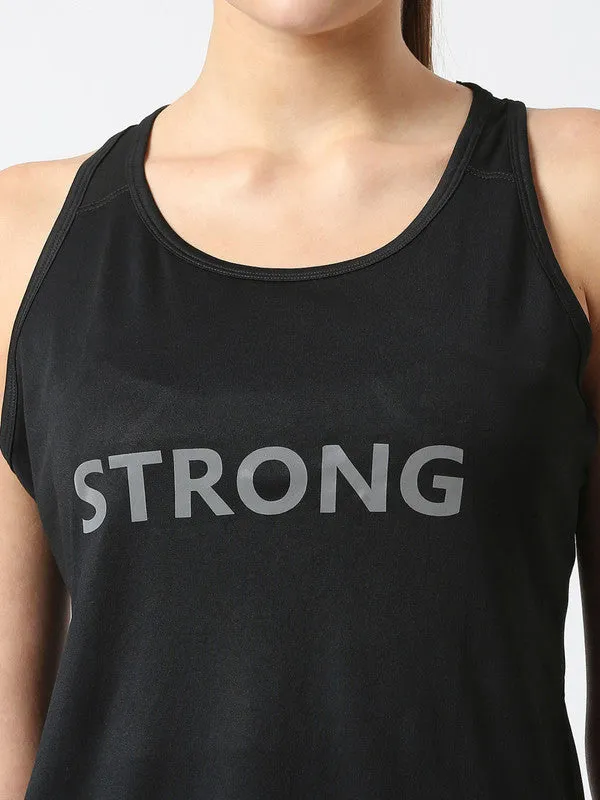 Women Black Printed Racher Back Top-ALUMNI TANK_Black