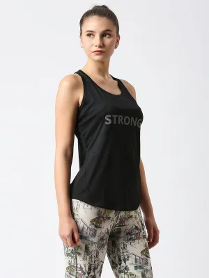 Women Black Printed Racher Back Top-ALUMNI TANK_Black