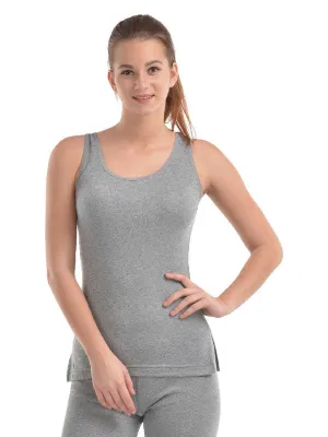 Women Heather Grey Solid Thermal Top-L/SLEEVELESS-H.Grey