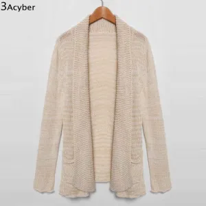 Women Knitted Sweaters Lapel Long Sleeve