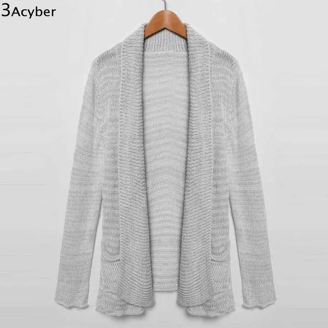 Women Knitted Sweaters Lapel Long Sleeve
