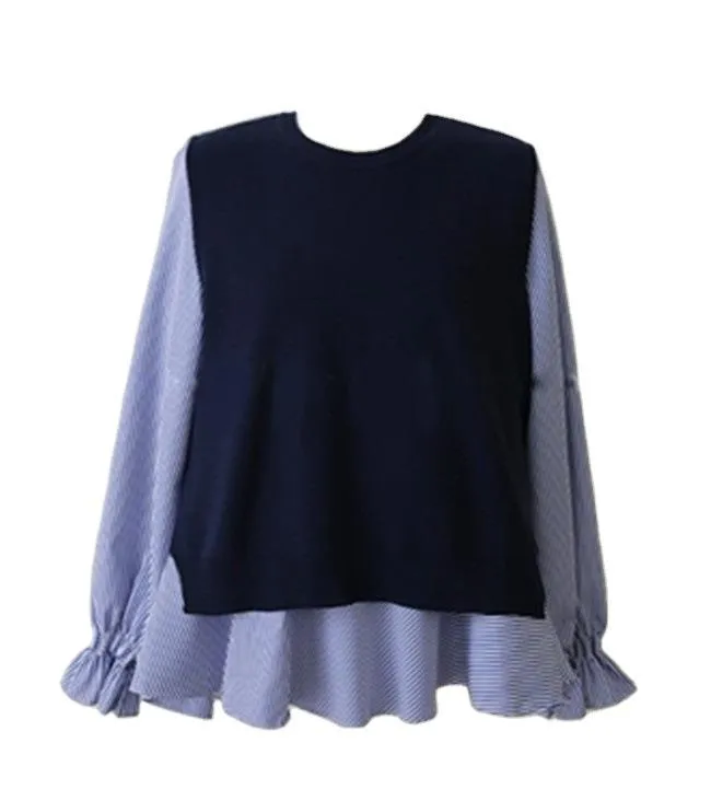 Women Knitting Vest and Long Sleeves Shirts Sets