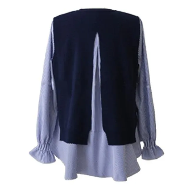 Women Knitting Vest and Long Sleeves Shirts Sets