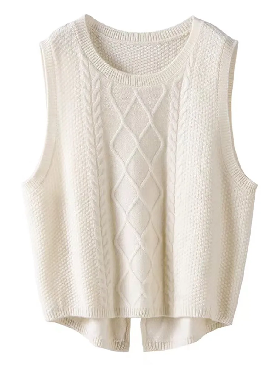 Women Retro Winter Solid Jacquard Vest