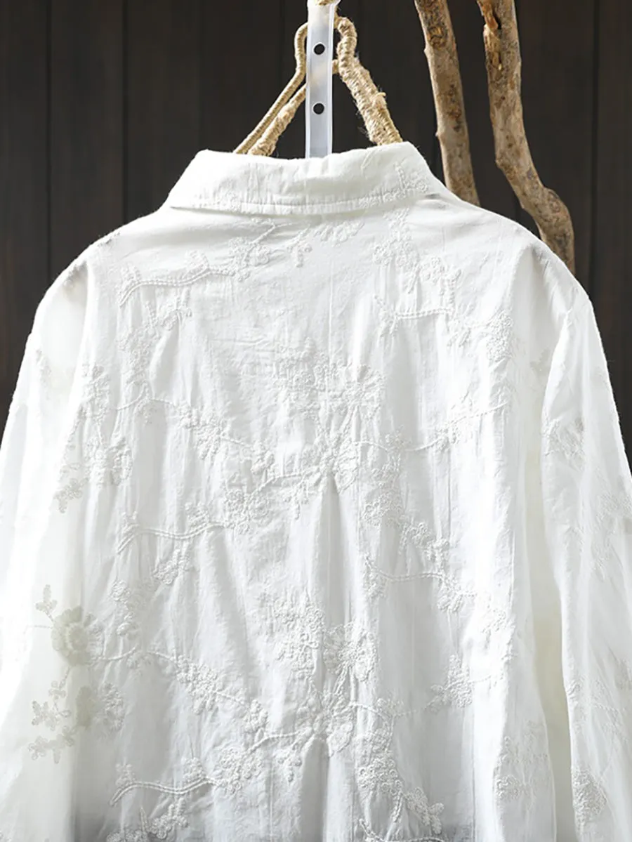 Women Spring 100%Cotton Jacquard Turn-down Collar Shirt