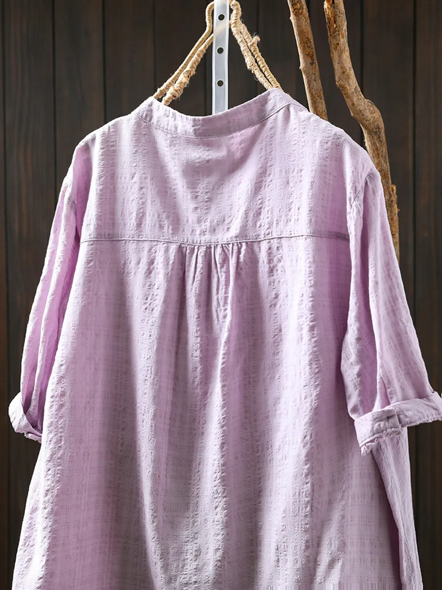 Women Summer Artsy Plaid V-Neck Cotton Shirt