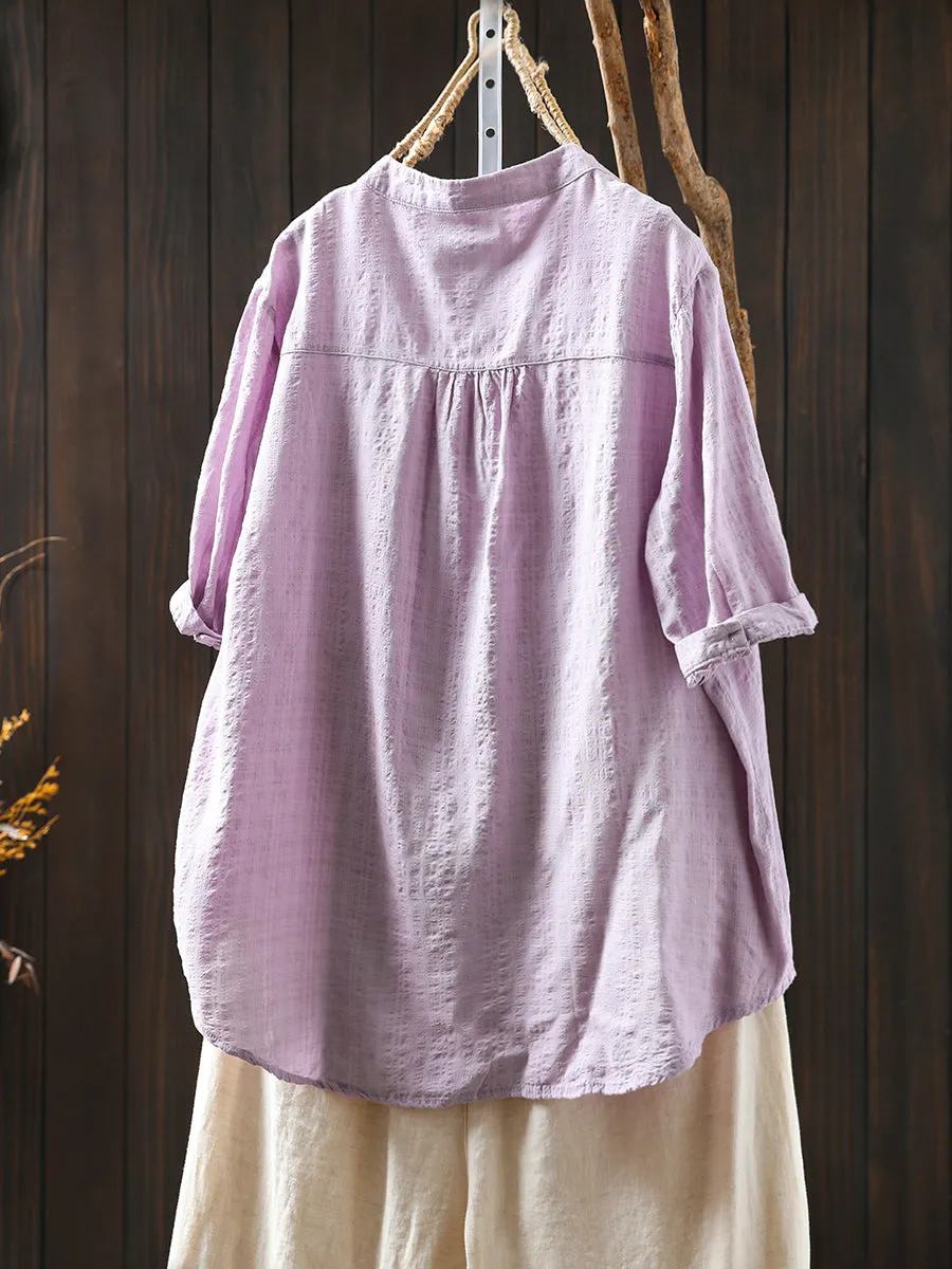 Women Summer Artsy Plaid V-Neck Cotton Shirt