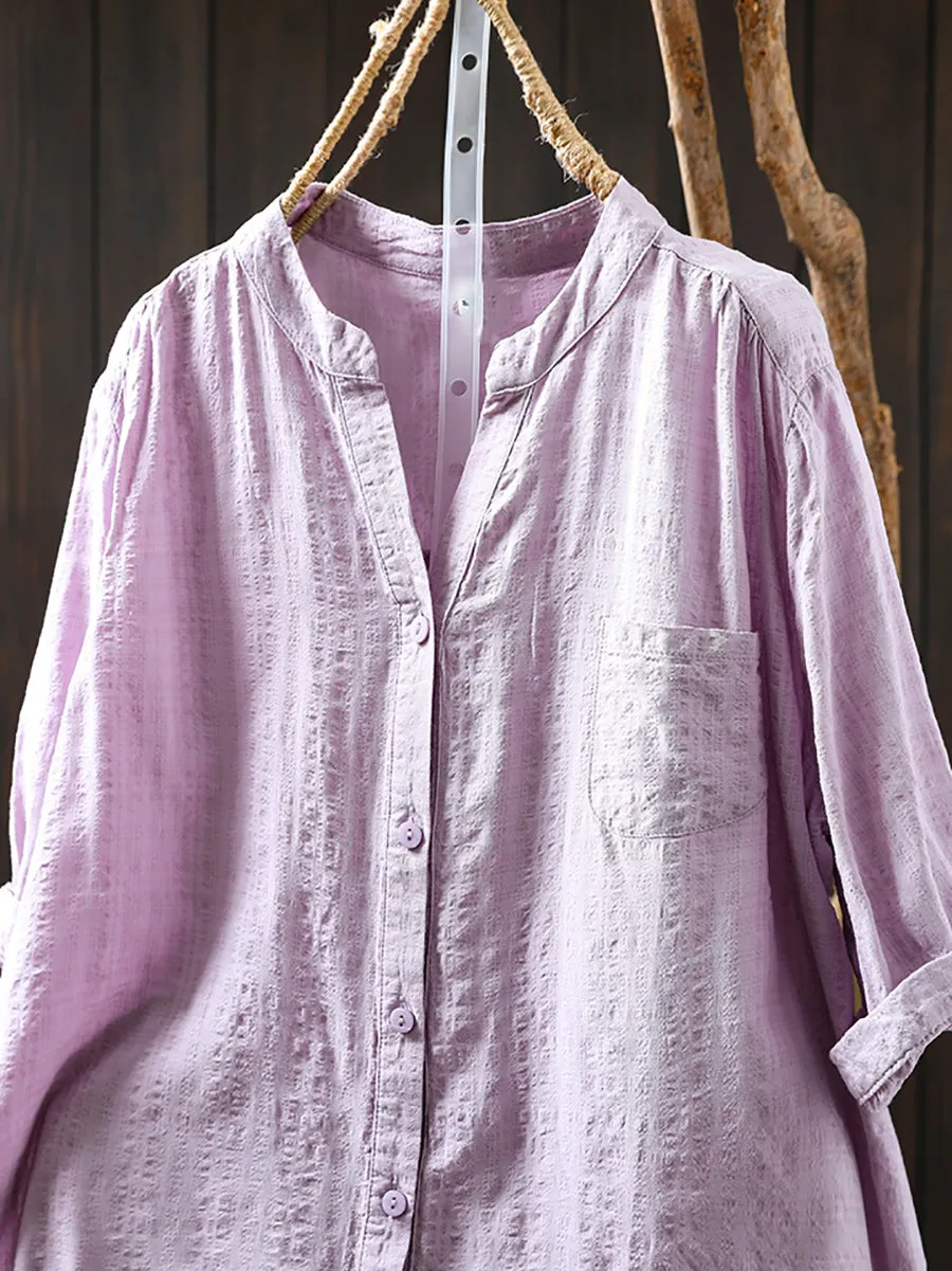 Women Summer Artsy Plaid V-Neck Cotton Shirt