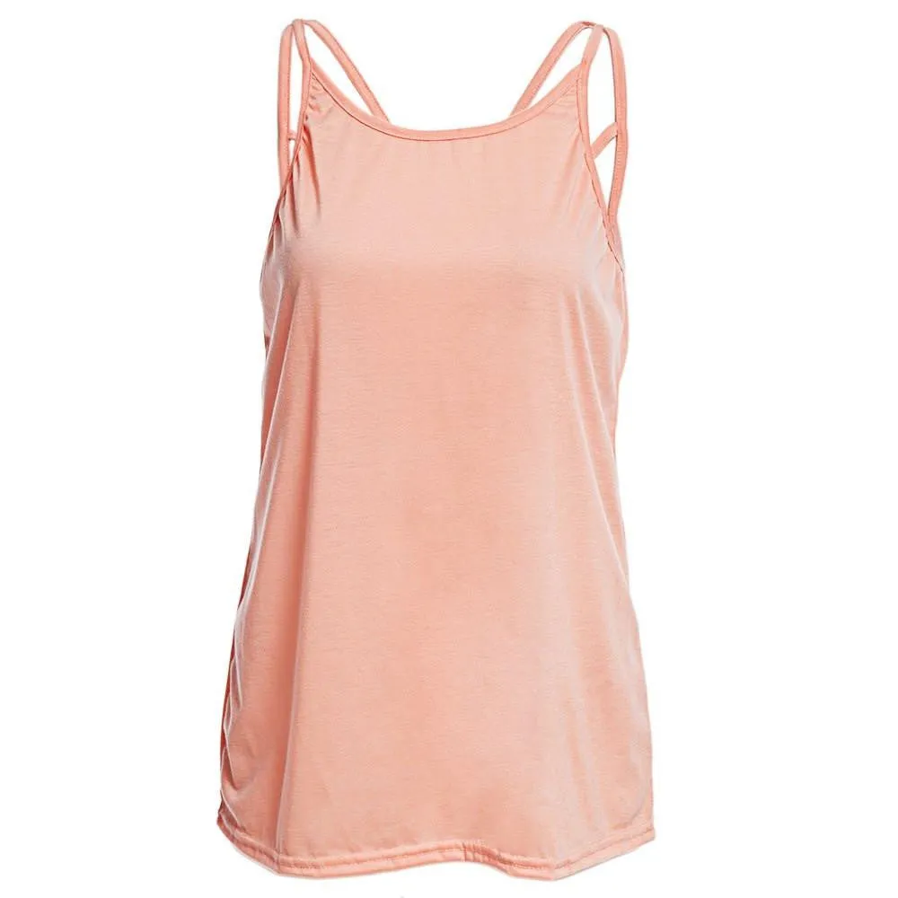 Women Tank Top Ladies Camisole Sleeveless Strap Vest Backless Tops Solid Criss Cross Loose Crop Top