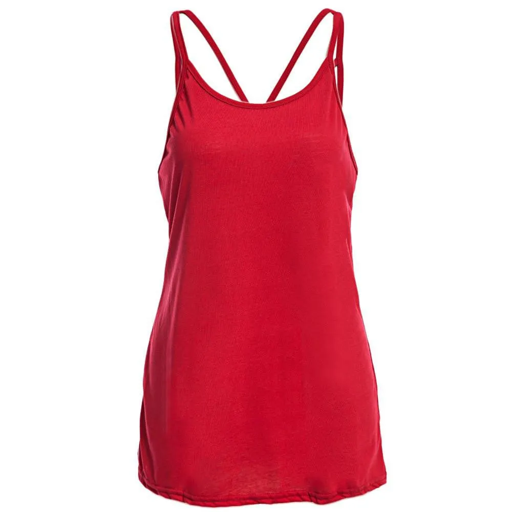 Women Tank Top Ladies Camisole Sleeveless Strap Vest Backless Tops Solid Criss Cross Loose Crop Top