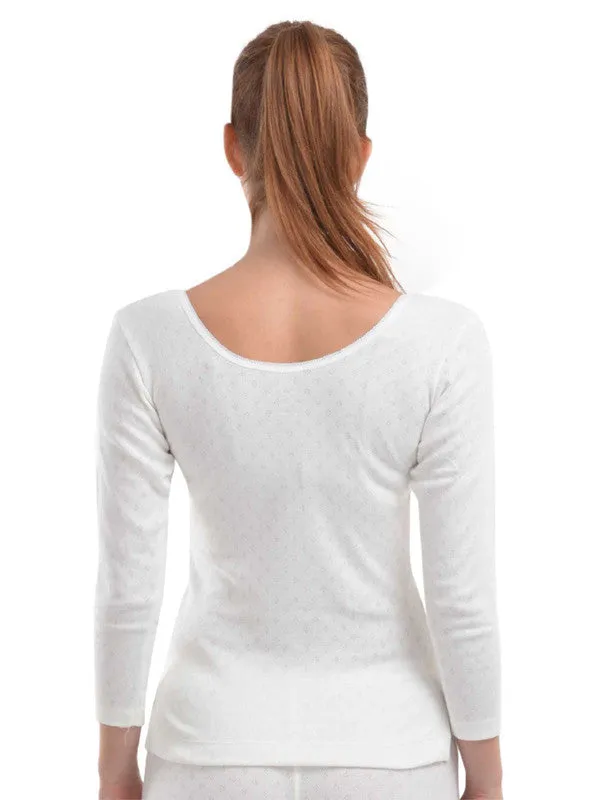 Women White Solid Thermal Top-L/3/4/SLEEVE-WH