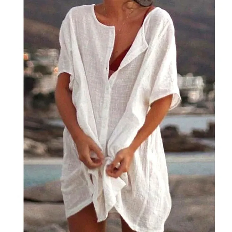 Women's blouses loose solid color short-sleeved shirt