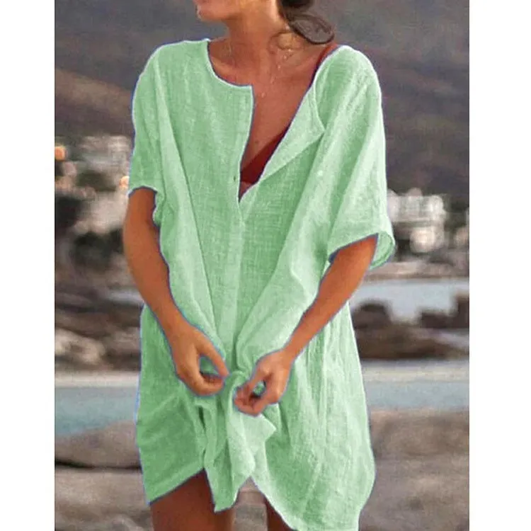 Women's blouses loose solid color short-sleeved shirt