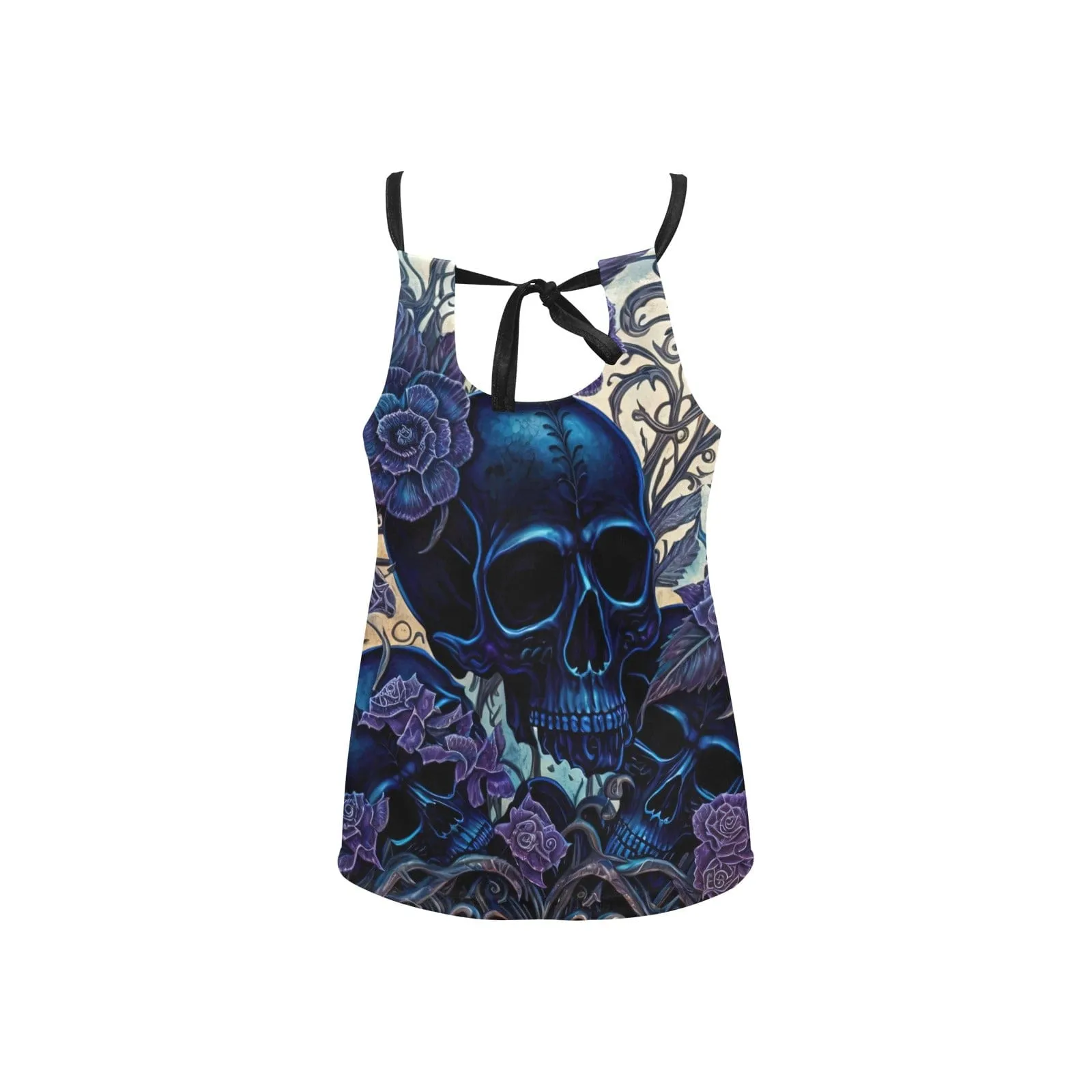 Women's Blue Skull Floral Loose Spaghetti Strap Tank Top