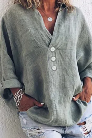 Women's Cotton And Linen Loose Shirt