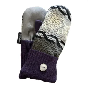 Women's Driving Mittens - Grey Nordic with Purple and grey Micro-Suede Palm - 098