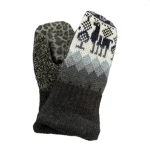 Women's Driving Mittens - Nordic Lhama with Cheetah Print Micro-Suede Palm - 112