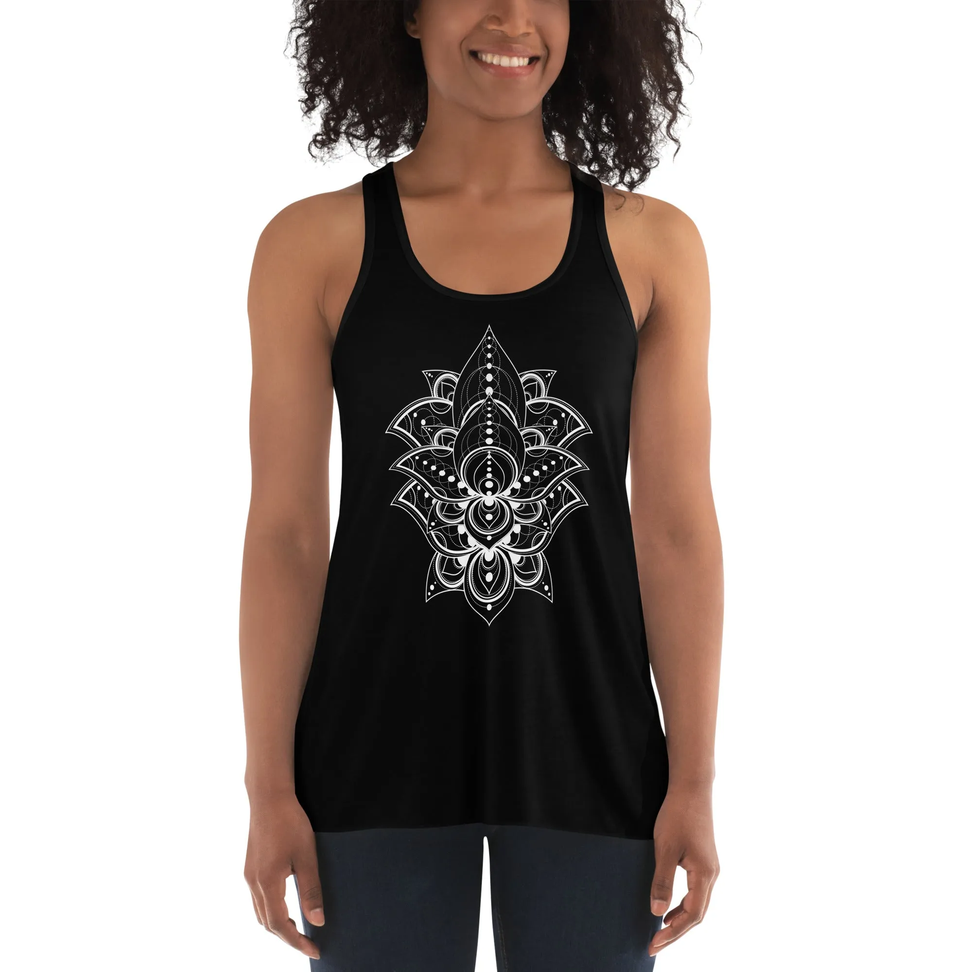 Women's Flowy Racerback Tank | Womens Tank Tops | Lotus Tank Tops for Women | Boho Flowy Tanks | Floral Racerback Tank