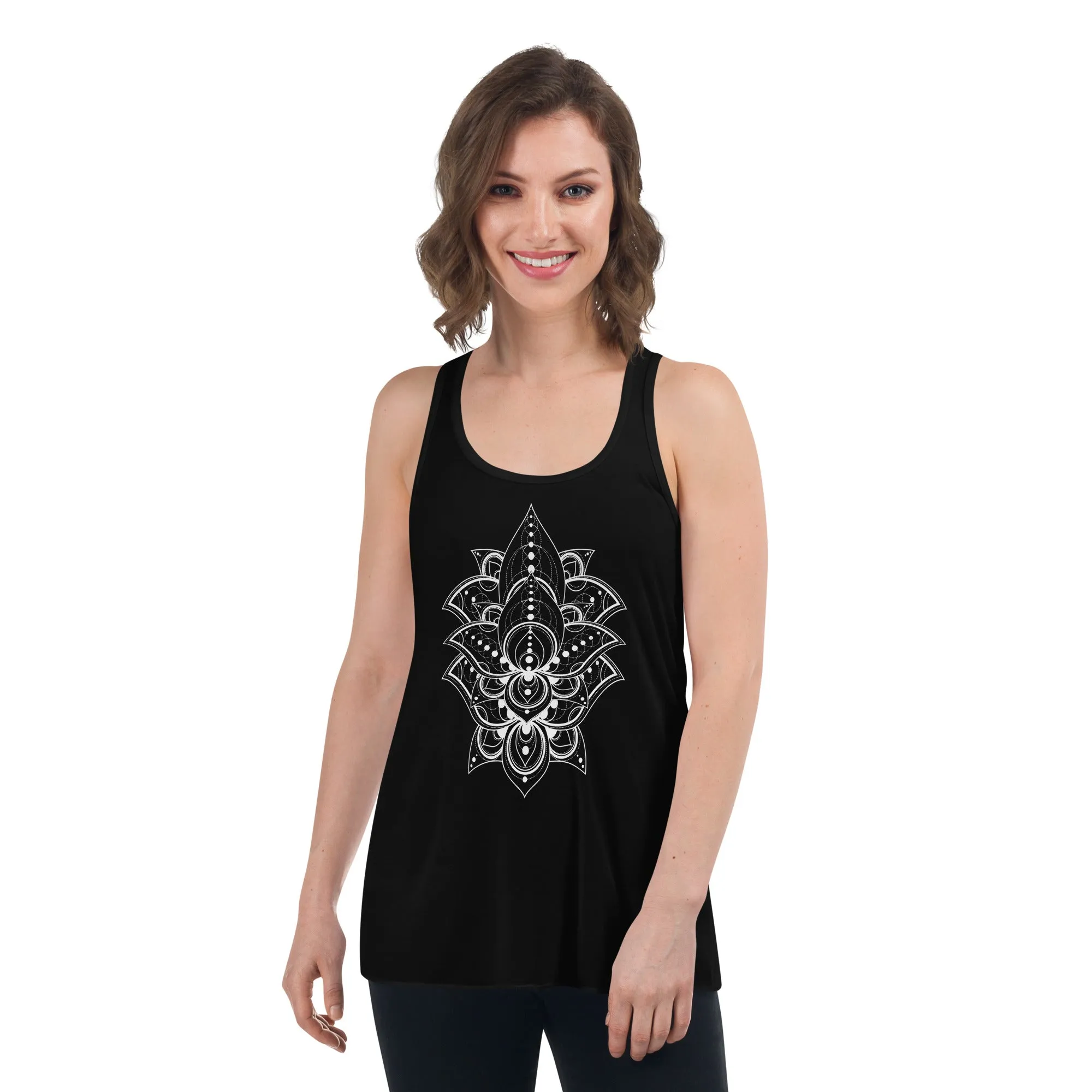 Women's Flowy Racerback Tank | Womens Tank Tops | Lotus Tank Tops for Women | Boho Flowy Tanks | Floral Racerback Tank