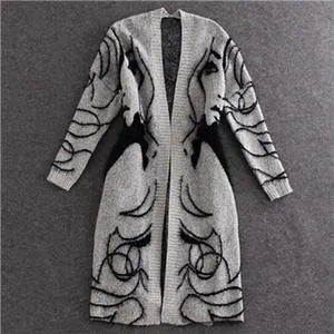 Women's Head Embroidery Long Section Knitted Sweater Cardigan