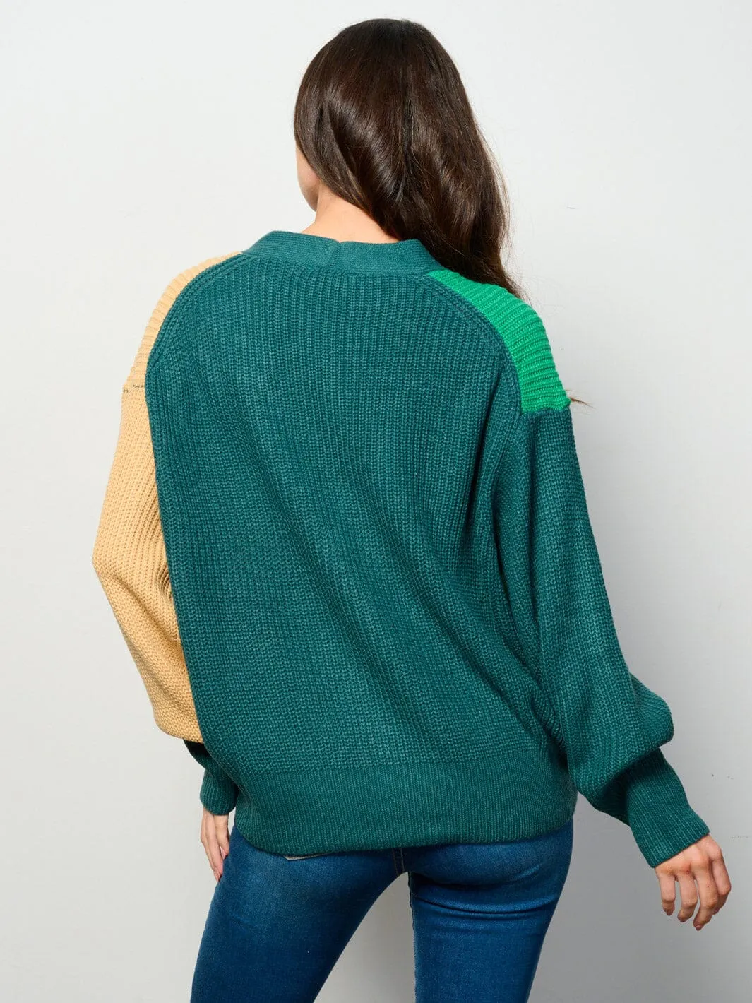WOMEN'S LONG SLEEVE BUTTON UP COLORBLOCK CARDIGAN SWEATER