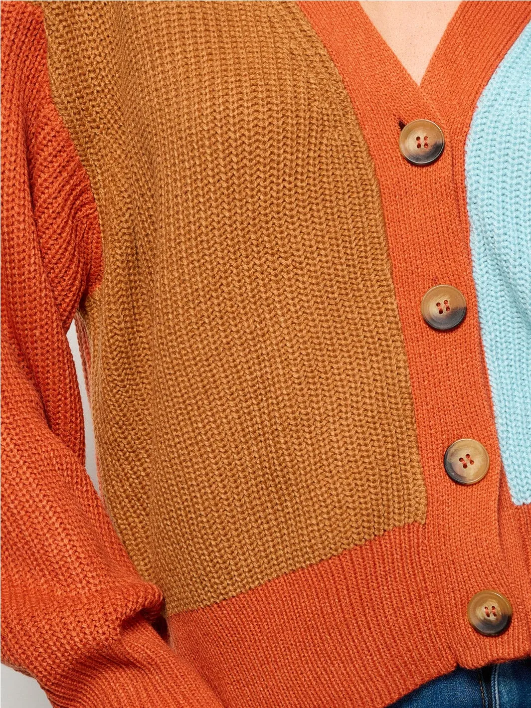 WOMEN'S LONG SLEEVE BUTTON UP COLORBLOCK CARDIGAN SWEATER