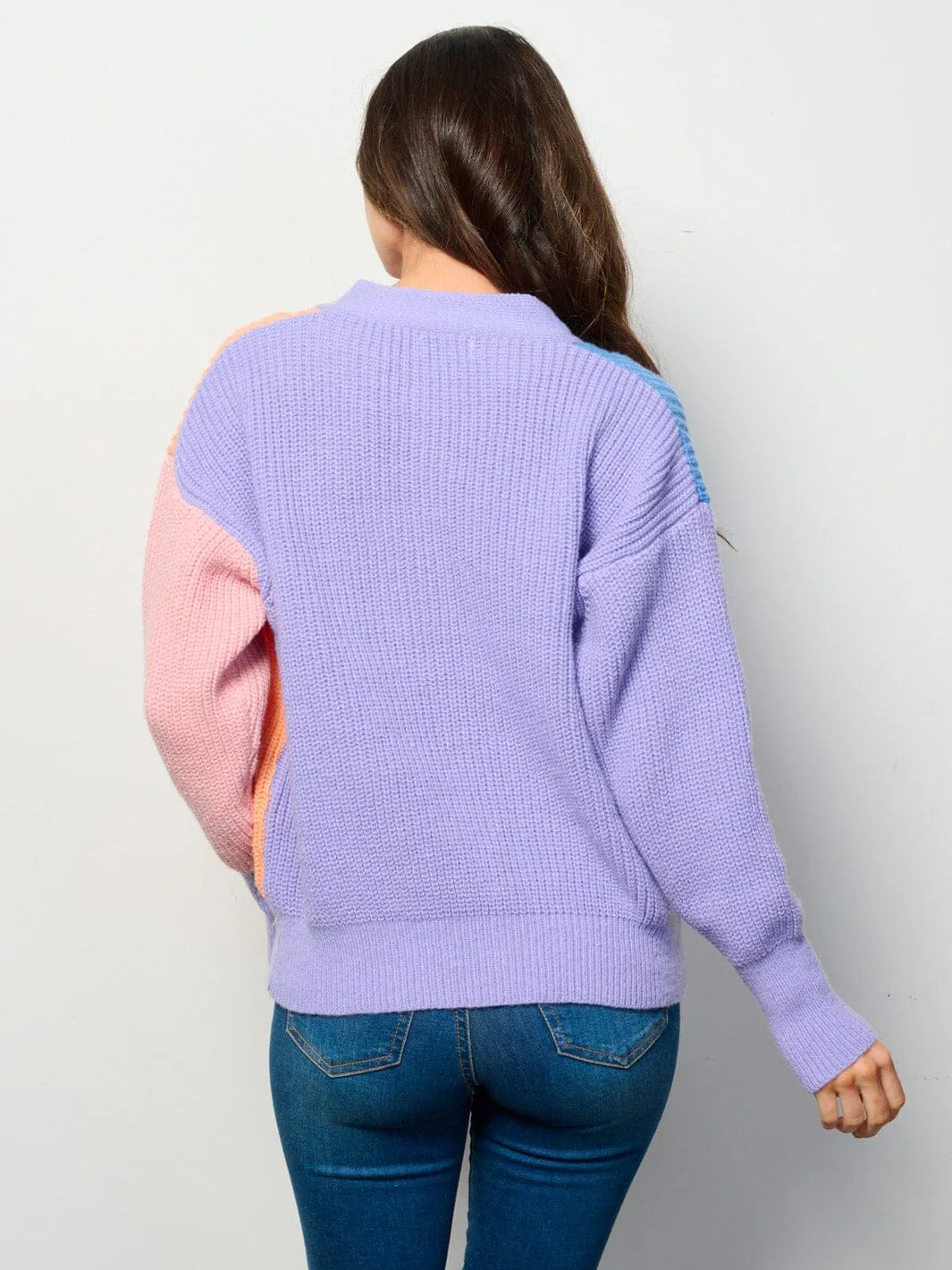 WOMEN'S LONG SLEEVE BUTTON UP COLORBLOCK CARDIGAN SWEATER