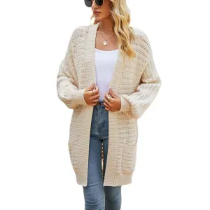 Women's Long Sleeve Cable Knit Sweater Open Front Cardigan Button Loose Outerwear K407