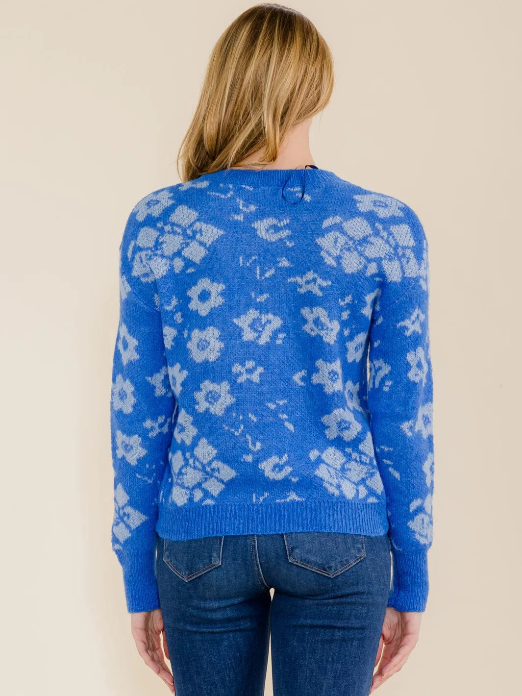 WOMEN'S LONG SLEEVE COLORBLOCK FLORAL PULLOVER SWEATER