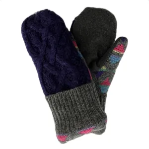 Women's Mittens - Purple with Charcoal & Multicolor Pattern - 1565 M/L