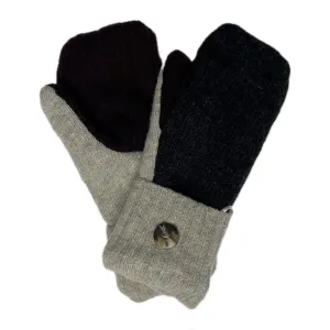 Women's Mittens with Buttons - Grey & Maroon - 1363 M/L