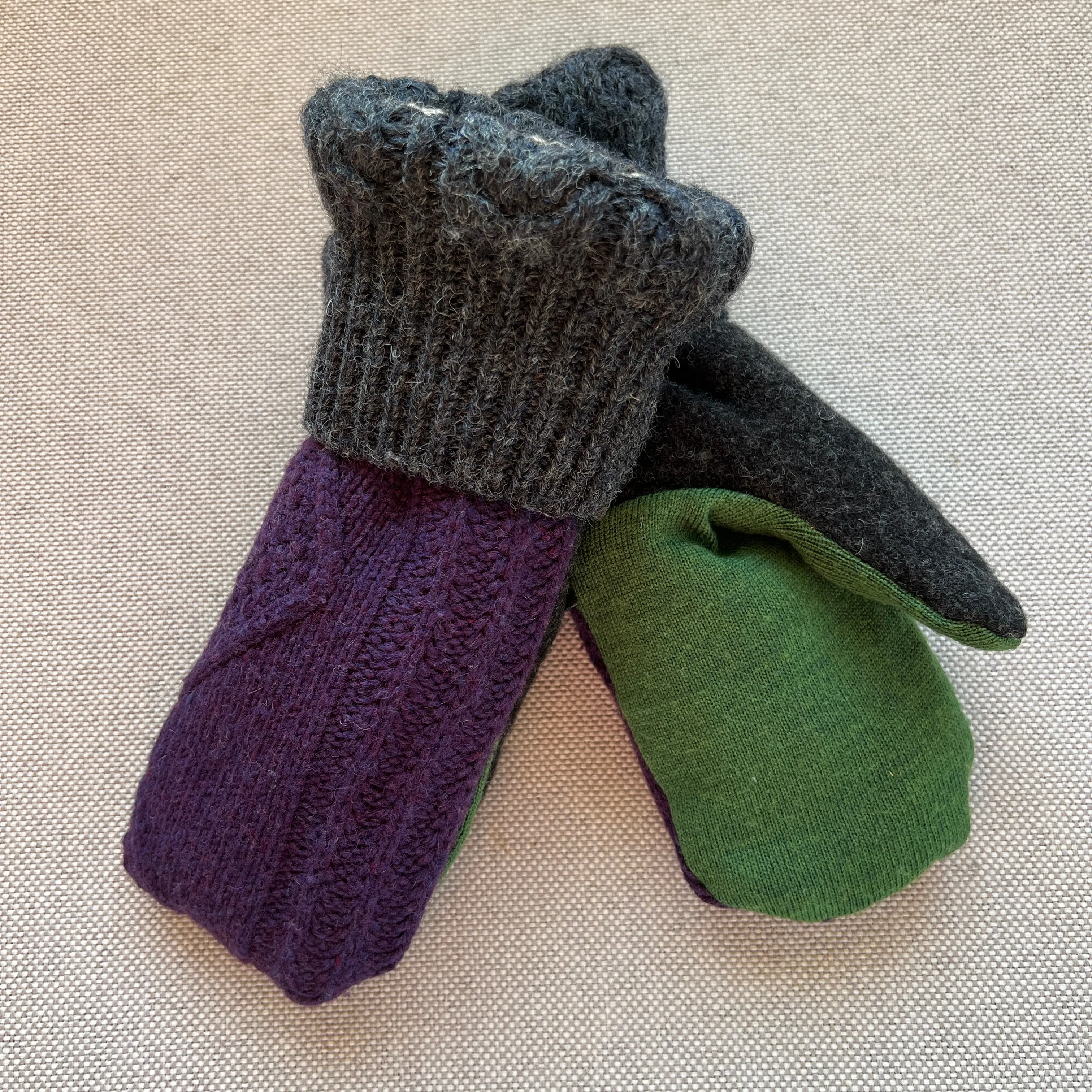 Women's Sherpa Lined Mittens - Charcoal, Purple & Green - 537