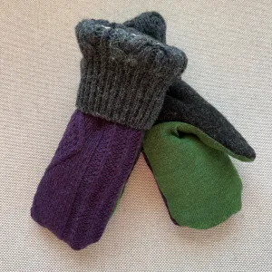 Women's Sherpa Lined Mittens - Charcoal, Purple & Green - 537