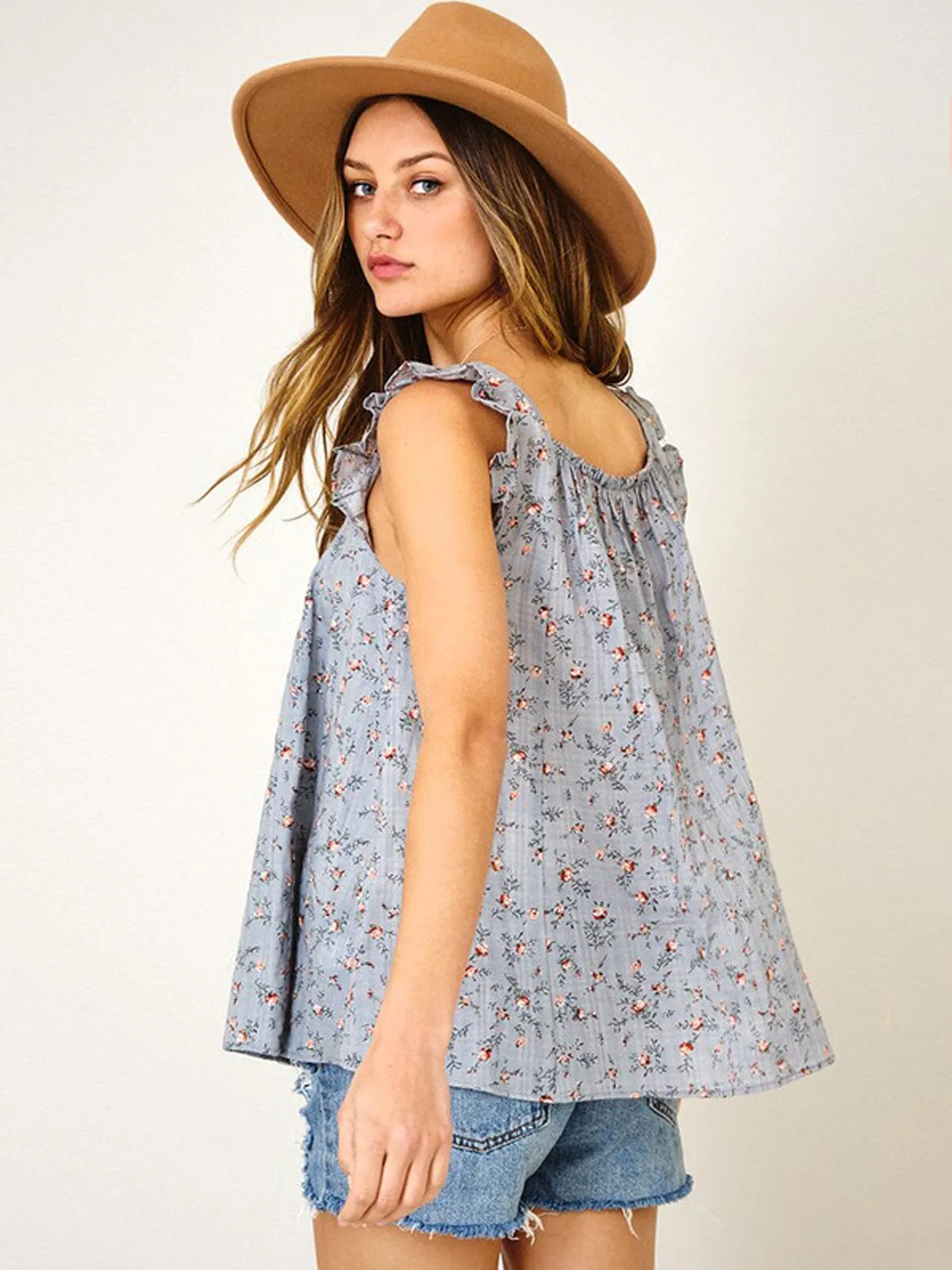 WOMEN'S SLEEVELESS FLORAL TUNIC TANK TOP
