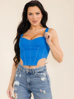 WOMEN'S SLEEVELESS ZIPPER CLOSURE DENIM CROP TOP