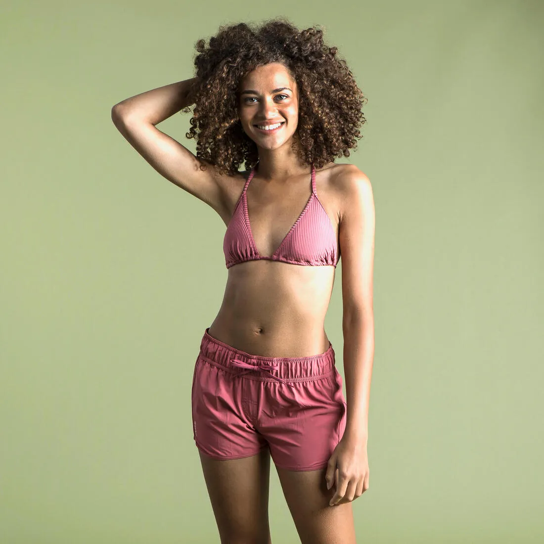 WOMEN'S SLIDING TRIANGLE BIKINI SWIMSUIT TOP MAE - Ribbed PINK