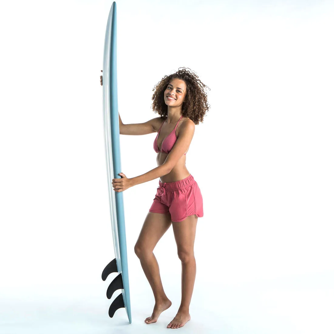 WOMEN'S SLIDING TRIANGLE BIKINI SWIMSUIT TOP MAE - Ribbed PINK