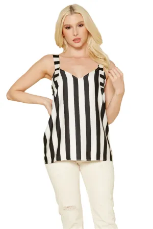 Women's V-Neck Black White Stripe Tank Top Blouse