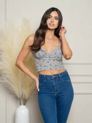WOMEN'S V-NECK FLORAL CROP TOP